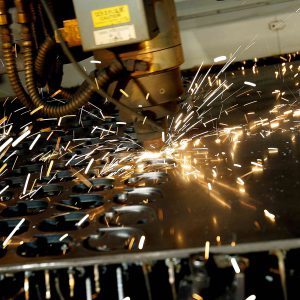 Sparks flying while laser cutting